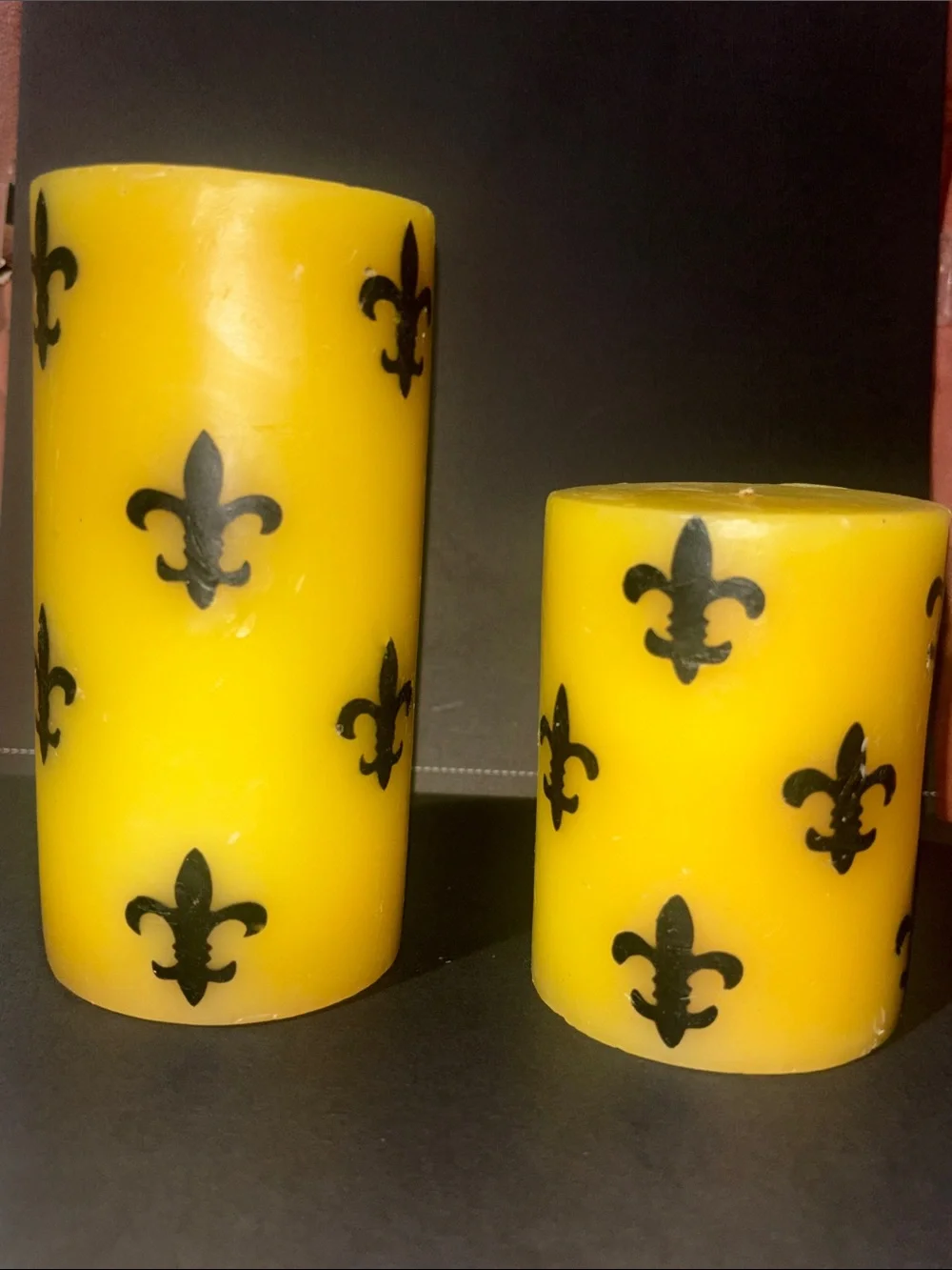 Fleur de Lis pillar candles set (2) yellow French quarter southern style